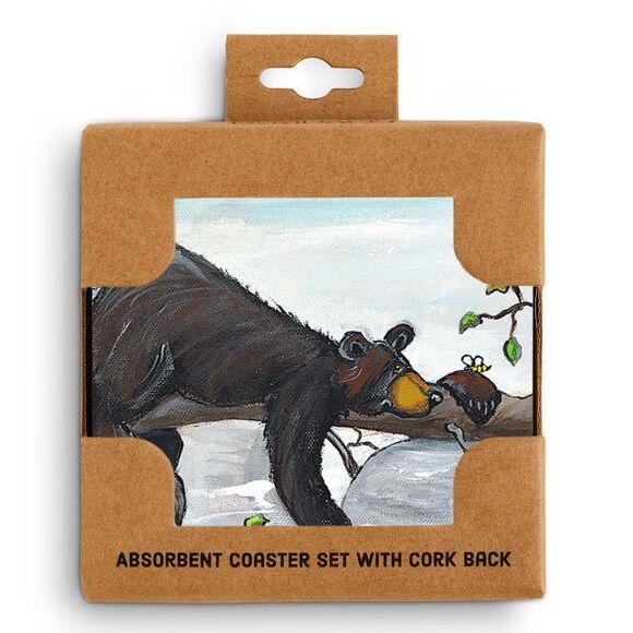 Black Bear Coaster "Honey Tree" by Jeff Fleming Bearfoots Barware Set of 4 - Picture 2 of 2